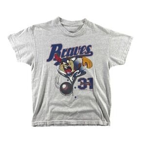 Vintage Atlanta Braves Taz T-Shirt Men's Small Loony Tunes MLB Baseball Graphic